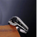3.16Ct Round Black Spinel Prong Sterling Silver Engagement Bypass Ring by Fine Color Jewels