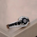 3.16Ct Round Black Spinel Prong Sterling Silver Engagement Bypass Ring by Fine Color Jewels