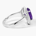3.20 Ct Oval Purple Amethyst and Lab Diamond Prong Silver Halo Statement Ring by Fine Color Jewels
