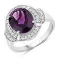 3.20 Ct Oval Purple Amethyst and Lab Diamond Prong Silver Halo Statement Ring by Fine Color Jewels