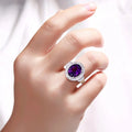 3.20 Ct Oval Purple Amethyst and Lab Diamond Prong Silver Halo Statement Ring by Fine Color Jewels