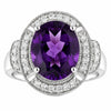 3.20 Ct Oval Purple Amethyst and Lab Diamond Prong Silver Halo Statement Ring