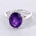 3.20 Ct Oval Purple Amethyst and Lab Diamond Prong Silver Halo Ring by Fine Color Jewels