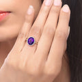 3.20 Ct Oval Purple Amethyst and Lab Diamond Prong Silver Halo Ring by Fine Color Jewels
