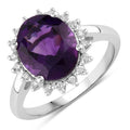 3.20 Ct Oval Purple Amethyst and Lab Diamond Prong Silver Halo Ring by Fine Color Jewels