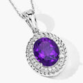 3.20 Ct Oval Purple Amethyst & Lab Diamond Prong Silver Oval Halo Pendant Necklace by Fine Color Jewels