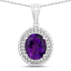 3.20 Ct Oval Purple Amethyst & Lab Diamond Prong Silver Oval Halo Pendant Necklace