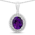 3.20 Ct Oval Purple Amethyst & Lab Diamond Prong Silver Oval Halo Pendant Necklace by Fine Color Jewels