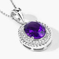 3.20 Ct Oval Purple Amethyst & Lab Diamond Prong Silver Oval Halo Pendant Necklace by Fine Color Jewels