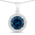 3.20 Ct Round London Blue Topaz Lab Diamond Prong Silver Halo Pendant Necklace by Fine Color Jewels