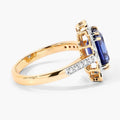 3.21 Ct Cushion Ceylon Blue Sapphire and White Diamond Prong 18K Gold Pave Halo Statement Ring by Fine Color Jewels