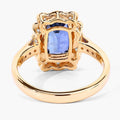 3.21 Ct Cushion Ceylon Blue Sapphire and White Diamond Prong 18K Gold Pave Halo Statement Ring by Fine Color Jewels