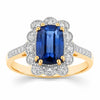3.21 Ct Cushion Ceylon Blue Sapphire and White Diamond Prong 18K Gold Pave Halo Statement Ring