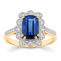 3.21 Ct Cushion Ceylon Blue Sapphire and White Diamond Prong 18K Gold Pave Halo Statement Ring by Fine Color Jewels