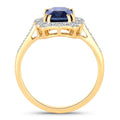 3.21 Ct Cushion Ceylon Blue Sapphire and White Diamond Prong 18K Gold Pave Halo Statement Ring by Fine Color Jewels