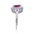 3.21 Ct Oval Created Purple Sapphire and White Topaz Prong Silver Halo Engagement Ring by Fine Color Jewels
