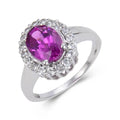 3.21 Ct Oval Created Purple Sapphire and White Topaz Prong Silver Halo Engagement Ring by Fine Color Jewels