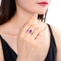 3.21 Ct Oval Created Purple Sapphire and White Topaz Prong Silver Halo Engagement Ring by Fine Color Jewels