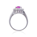 3.21 Ct Oval Created Purple Sapphire and White Topaz Prong Silver Halo Engagement Ring by Fine Color Jewels