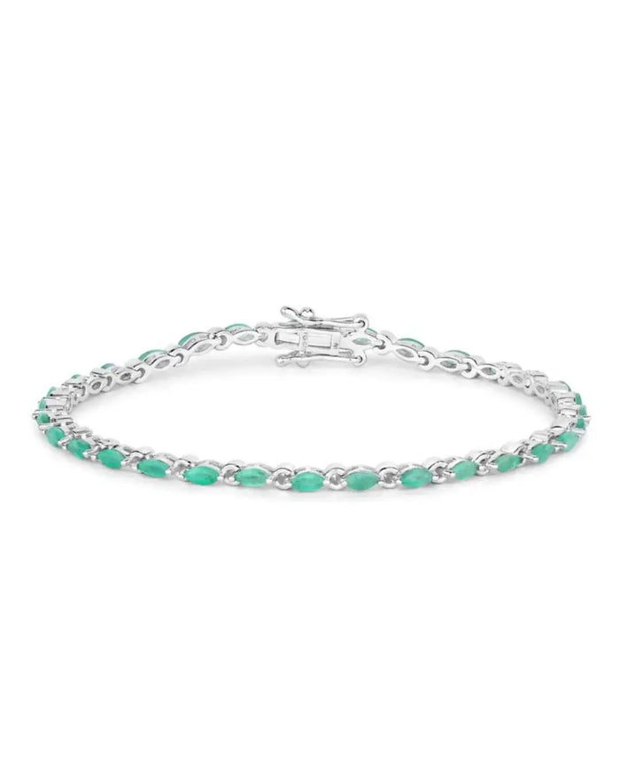 3.24 Ct Marquise Green Zambian Emerald Prong Sterling Silver Link Bracelet by Fine Color Jewels