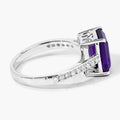 3.25 Ct Octagon Purple Amethyst and Lab Diamond Prong Silver Pave Bridge Ring by Fine Color Jewels