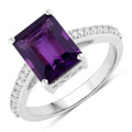 3.25 Ct Octagon Purple Amethyst and Lab Diamond Prong Silver Pave Bridge Ring by Fine Color Jewels