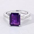 3.25 Ct Octagon Purple Amethyst and Lab Diamond Prong Silver Pave Bridge Ring by Fine Color Jewels