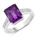 3.25 Ct Octagon Purple Amethyst and Lab Diamond Prong Silver Pave Bridge Ring by Fine Color Jewels