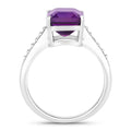 3.25 Ct Octagon Purple Amethyst and Lab Diamond Prong Silver Pave Bridge Ring by Fine Color Jewels