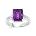 3.25 Ct Octagon Purple Amethyst and Lab Diamond Prong Silver Pave Bridge Ring by Fine Color Jewels