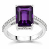 3.25 Ct Octagon Purple Amethyst and Lab Diamond Prong Silver Pave Bridge Ring