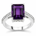 3.25 Ct Octagon Purple Amethyst and Lab Diamond Prong Silver Pave Bridge Ring by Fine Color Jewels