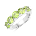 3.25 Ct Oval Green Peridot Prong Silver 5 Stone Ring by Fine Color Jewels