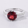 3.25 Ct Round Red Mozambique Garnet and Lab Diamond Prong Silver Pave Bridge Ring by Fine Color Jewels