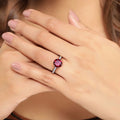 3.25 Ct Round Red Mozambique Garnet and Lab Diamond Prong Silver Pave Bridge Ring by Fine Color Jewels