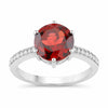 3.25 Ct Round Red Mozambique Garnet and Lab Diamond Prong Silver Pave Bridge Ring
