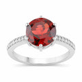 3.25 Ct Round Red Mozambique Garnet and Lab Diamond Prong Silver Pave Bridge Ring by Fine Color Jewels