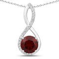 3.25 Ct Round Red Mozambique Garnet & Lab Diamond Prong Silver Crossover Pendant Necklace by Fine Color Jewels
