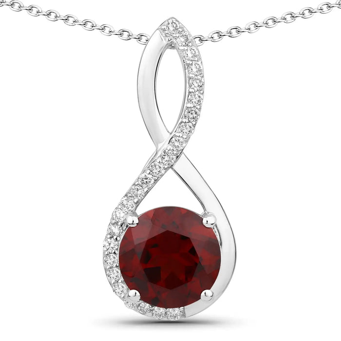 3.25 Ct Round Red Mozambique Garnet & Lab Diamond Prong Silver Crossover Pendant Necklace by Fine Color Jewels