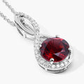 3.25 Ct Round Red Mozambique Garnet & Lab Diamond Prong Silver Crossover Pendant Necklace by Fine Color Jewels
