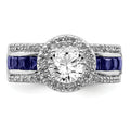 3.29 Ct Princess Blue Lab Created Sapphire & CZ Prong Sterling Silver Rhodium Plated Halo Ring by Fine Color Jewels