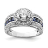 3.29 Ct Princess Blue Lab Created Sapphire & CZ Prong Sterling Silver Rhodium Plated Halo Ring