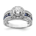 3.29 Ct Princess Blue Lab Created Sapphire & CZ Prong Sterling Silver Rhodium Plated Halo Ring by Fine Color Jewels