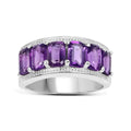 3.30 Ct Octagon Purple Amethyst Prong Silver Half Eternity Band Ring by Fine Color Jewels
