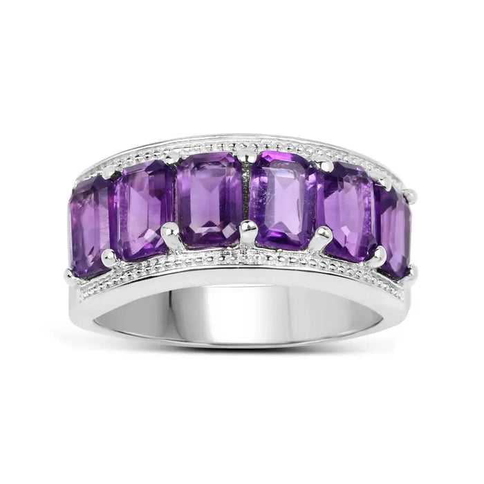 3.30 Ct Octagon Purple Amethyst Prong Silver Half Eternity Band Ring by Fine Color Jewels