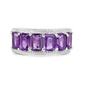 3.30 Ct Octagon Purple Amethyst Prong Silver Half Eternity Band Ring by Fine Color Jewels