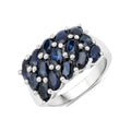 3.30 Ct Oval Blue Sapphire Prong Silver Cluster Ring by Fine Color Jewels