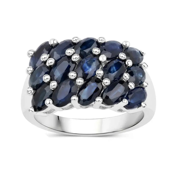 3.30 Ct Oval Blue Sapphire Prong Silver Cluster Ring by Fine Color Jewels