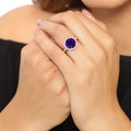 3.30 Ct Round Purple Amethyst Lab Diamond Prong Silver Halo Ring by Fine Color Jewels