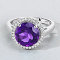 3.30 Ct Round Purple Amethyst Lab Diamond Prong Silver Halo Ring by Fine Color Jewels